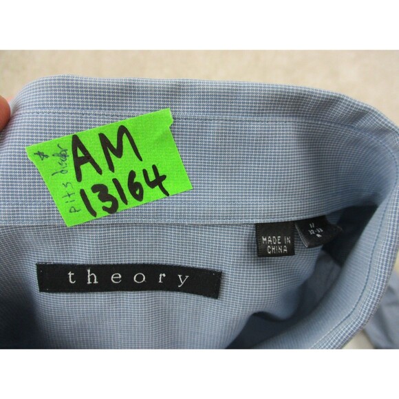 Theory Shirt Men Medium 17 32 33 Blue Long Sleeve Button Up Cotton Stretch * - Picture 16 of 16